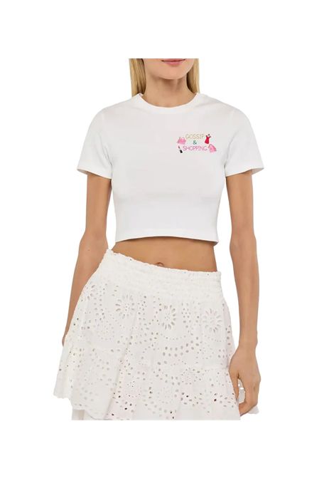 T-shirt Mc2 Saint Barth Nives donna NIVES06016H Bianca cotone cropped girocollo scritta ricamata MC2 SAINT BARTH | T-shirt | NIVES06016H01N